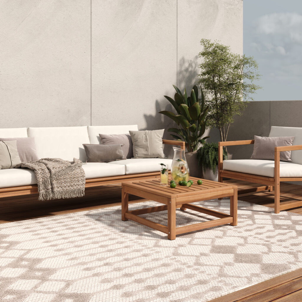 Tapis Extérieur Patio Gris Beige Ethnique