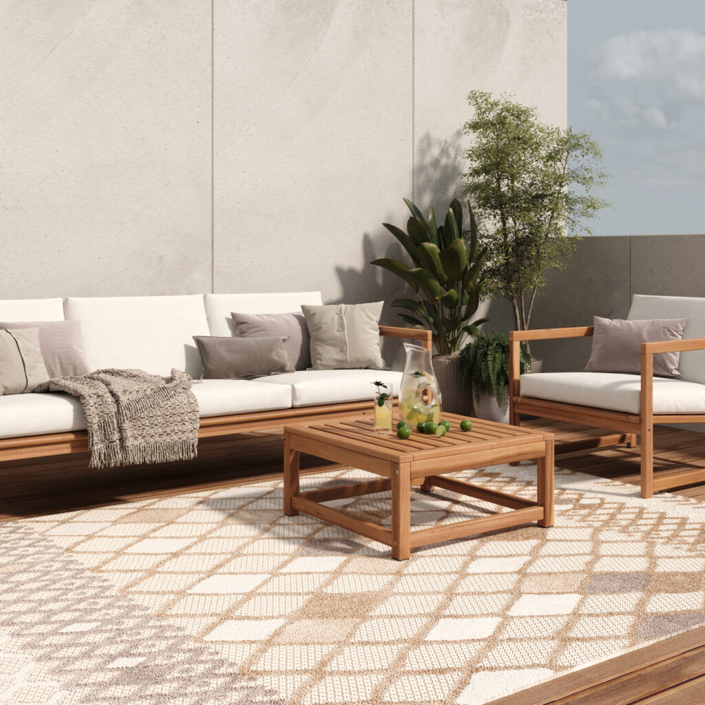 Tapis Extérieur Patio Gris Crème Ethnique