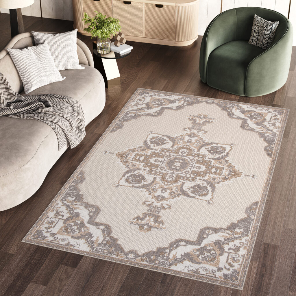 Tapis Extérieur Patio Crème Beige Vintage