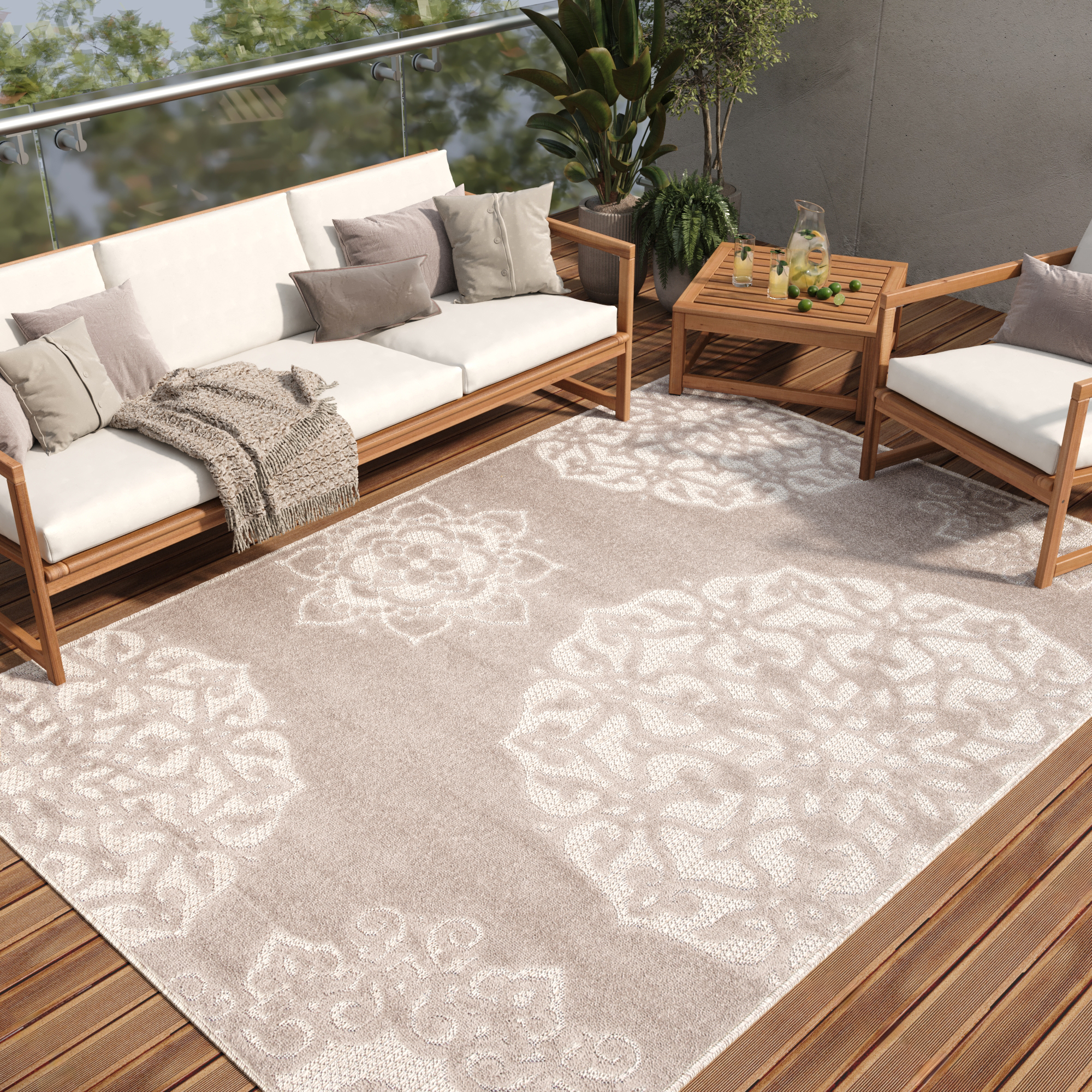 Tapis Extérieur Patio Gris Ornamental