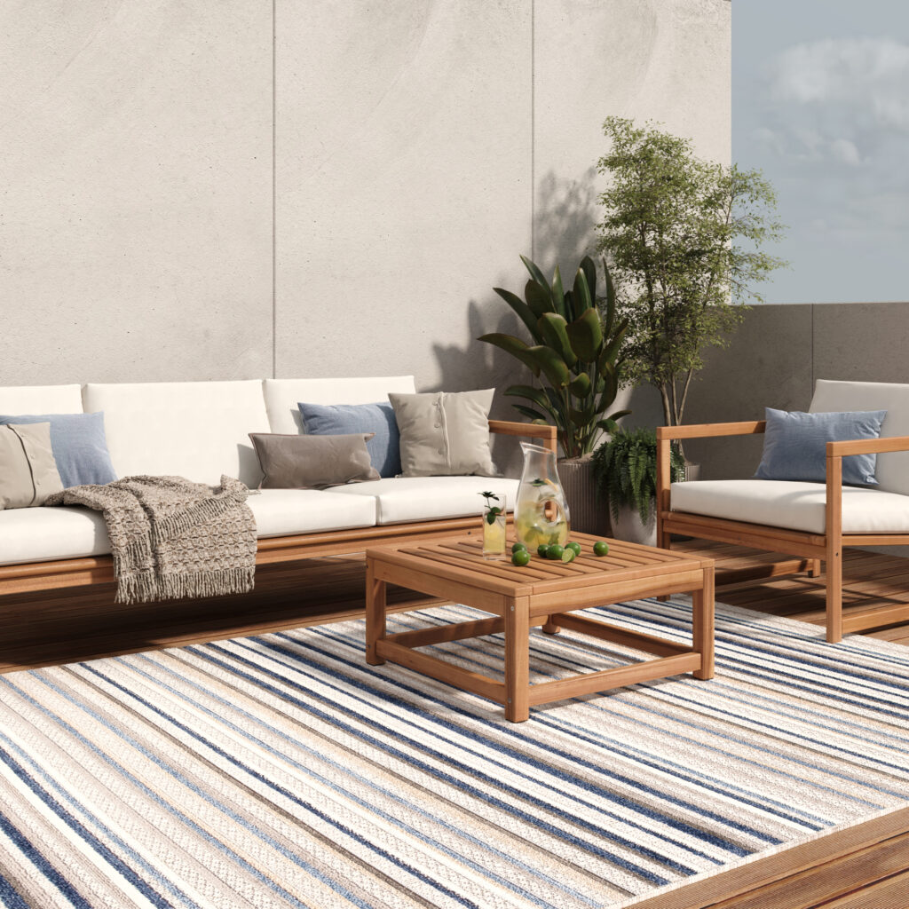 Tapis Extérieur Patio Gris Bleu Rayé