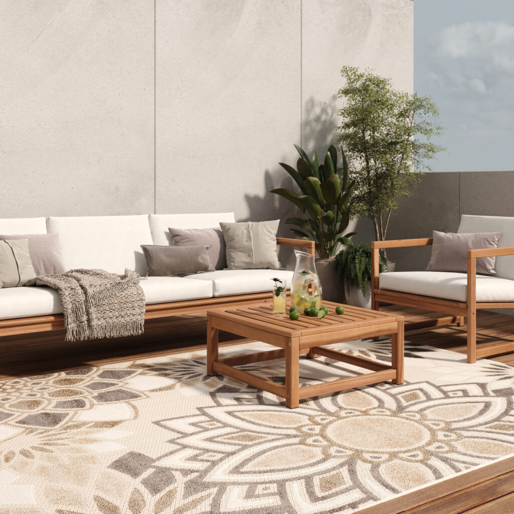 Tapis Extérieur Patio Crème Gris Floral