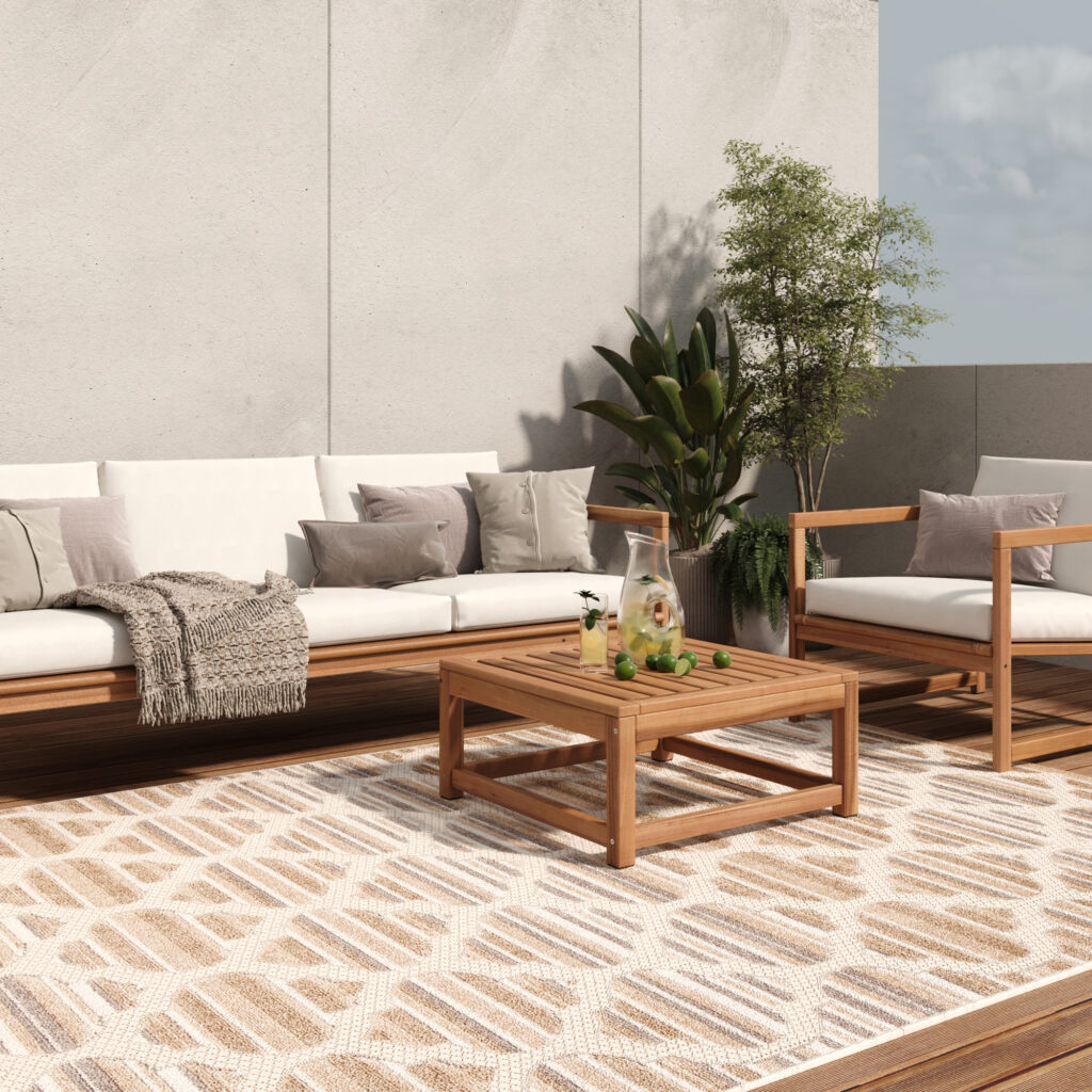 Tapis Extérieur Patio Crème Gris Treillis