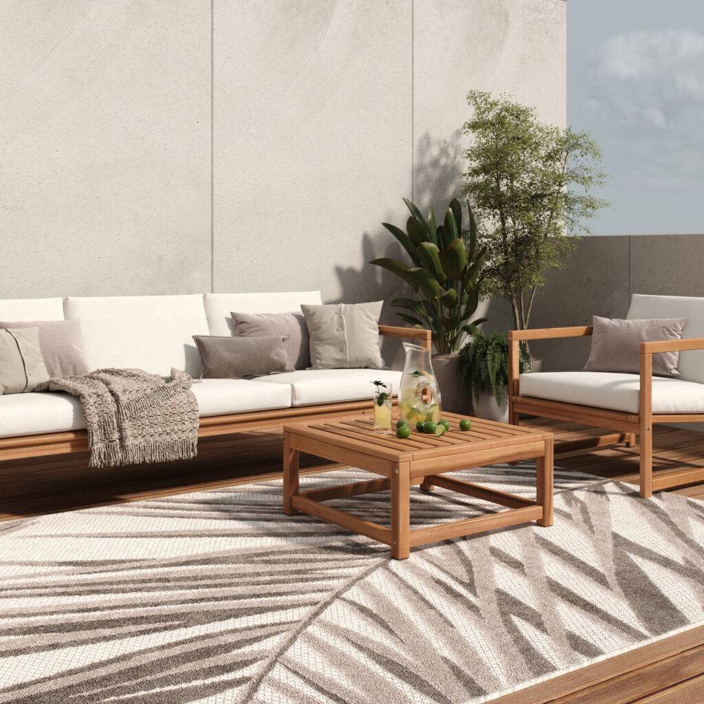 Tapis Extérieur Patio Gris Beige Feuilles