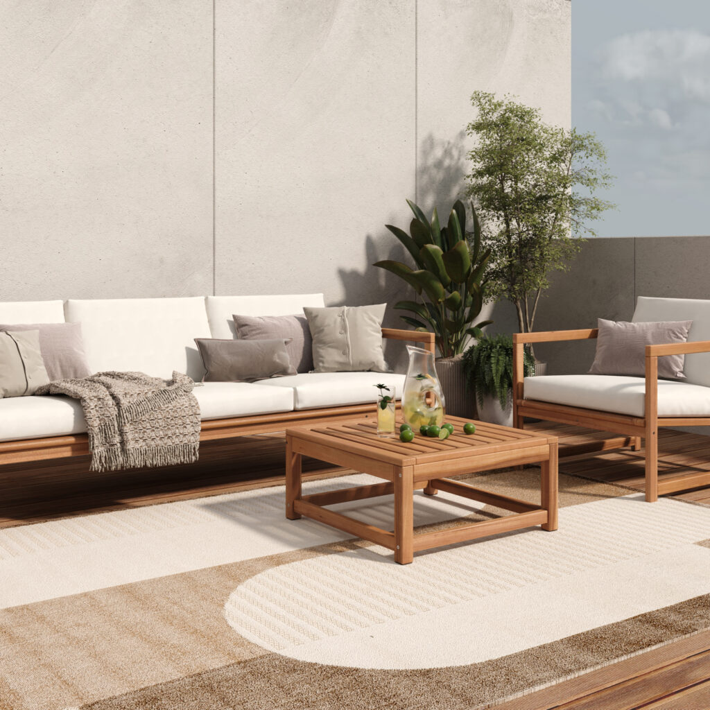 Tapis Extérieur Patio Crème Marron