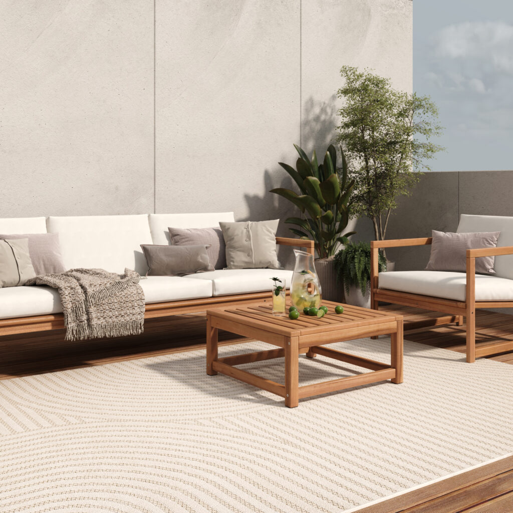 Tapis Extérieur Patio Crème Lignes