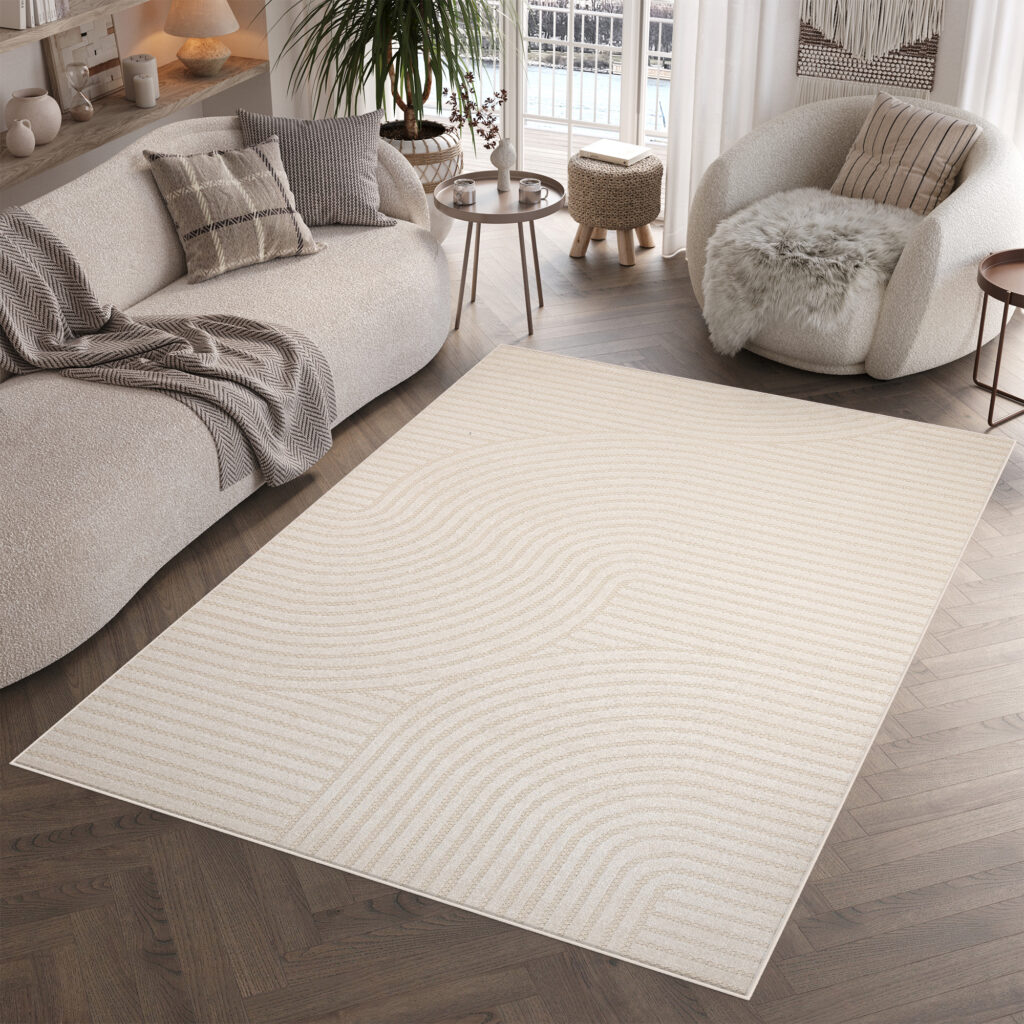 Tapis Extérieur Patio Crème Lignes