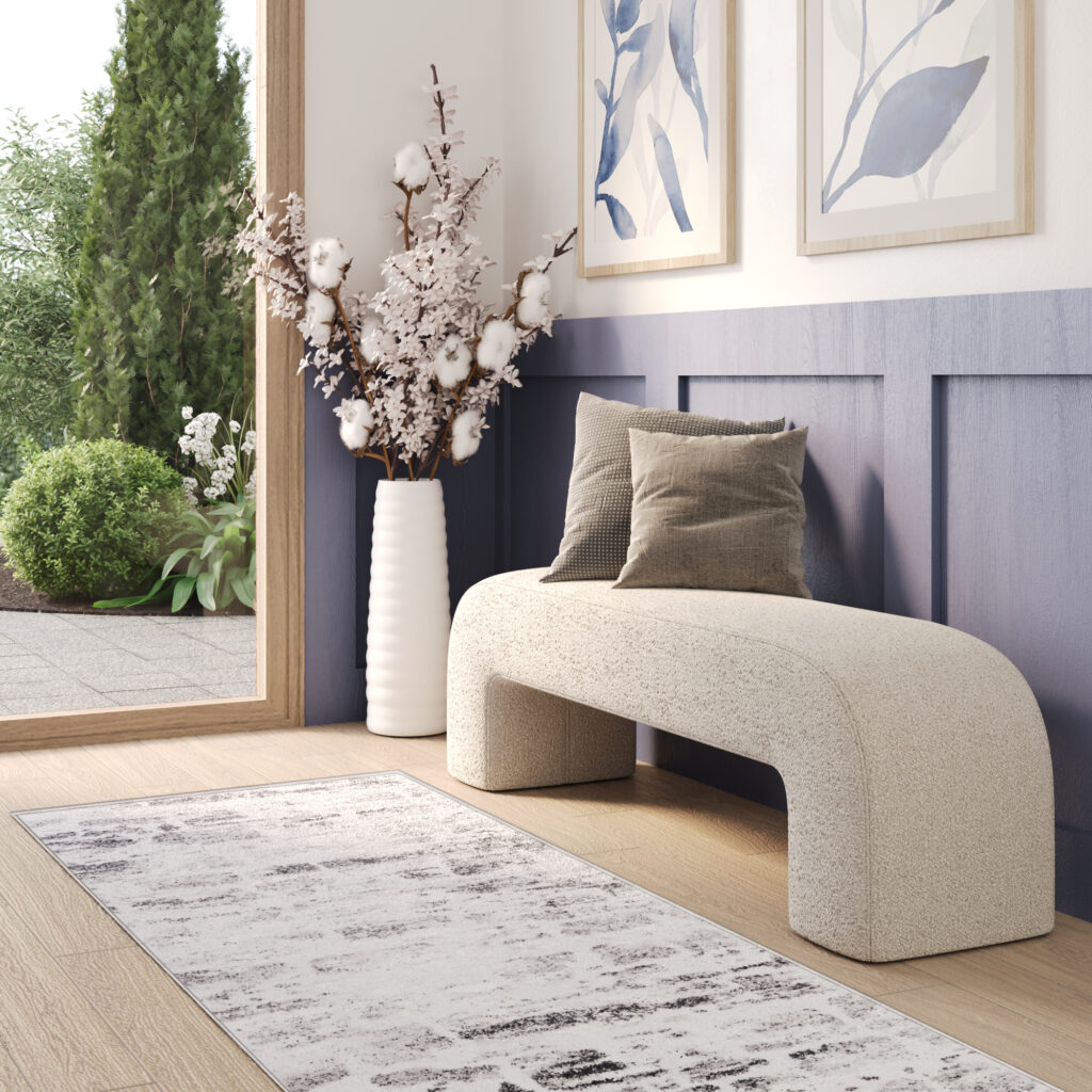 Tapis de Passage Sky Gris Beige Abstrait Flou