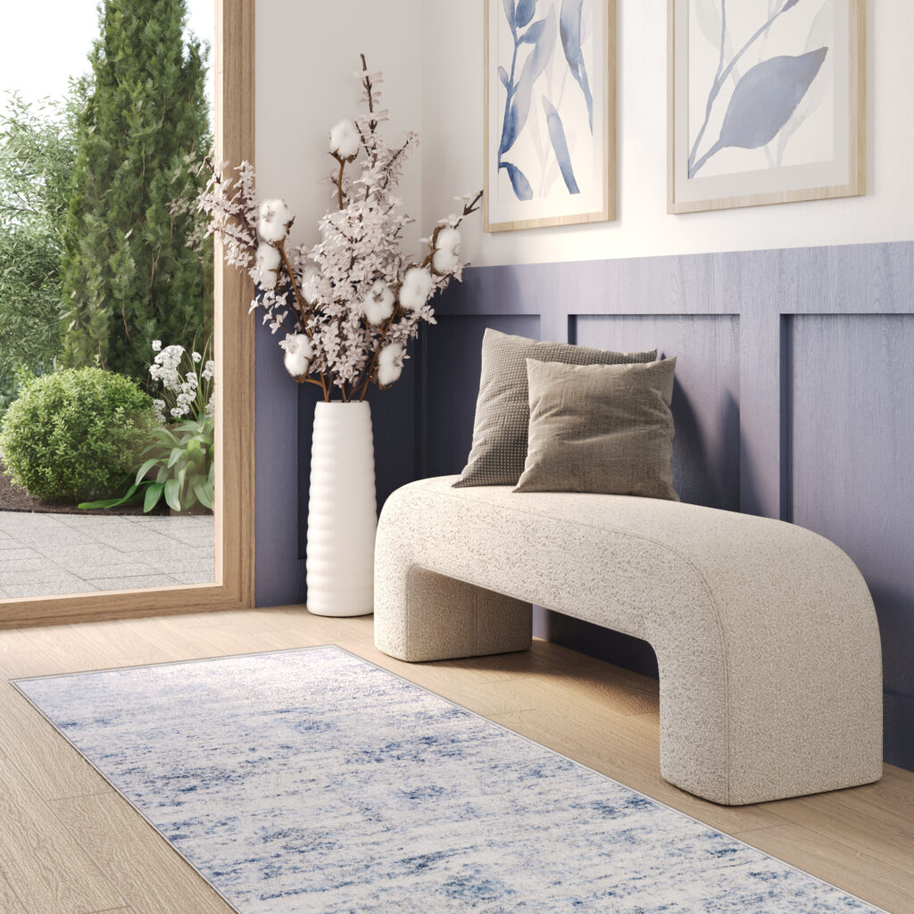Tapis De Passage Sky Bleu Crème Abstrait Flou
