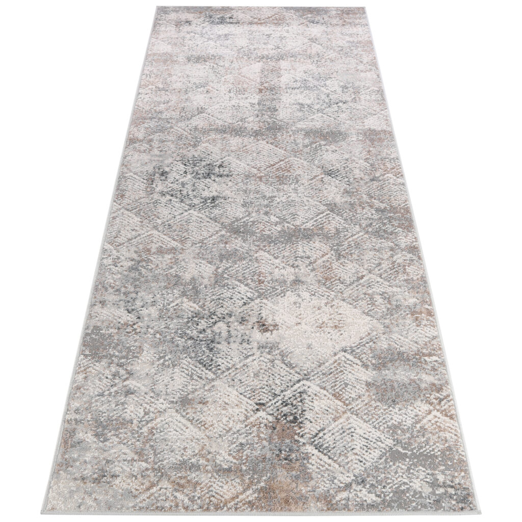 Tapis de Couloir Valley Gris Beige Géométrique Carré