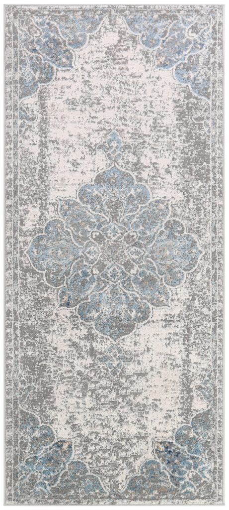 Tapis de Couloir Valley Gris Bleu Vintage Floral