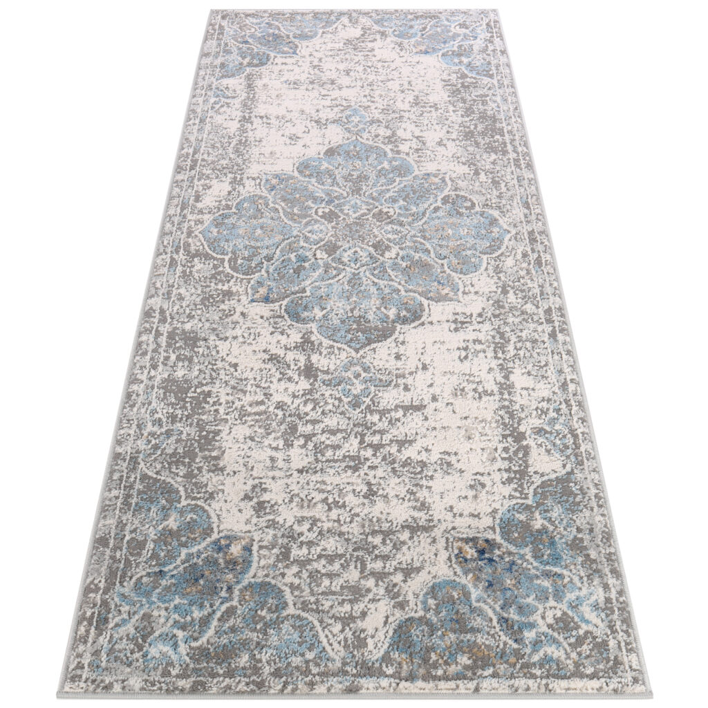 Tapis de Couloir Valley Gris Bleu Vintage Floral