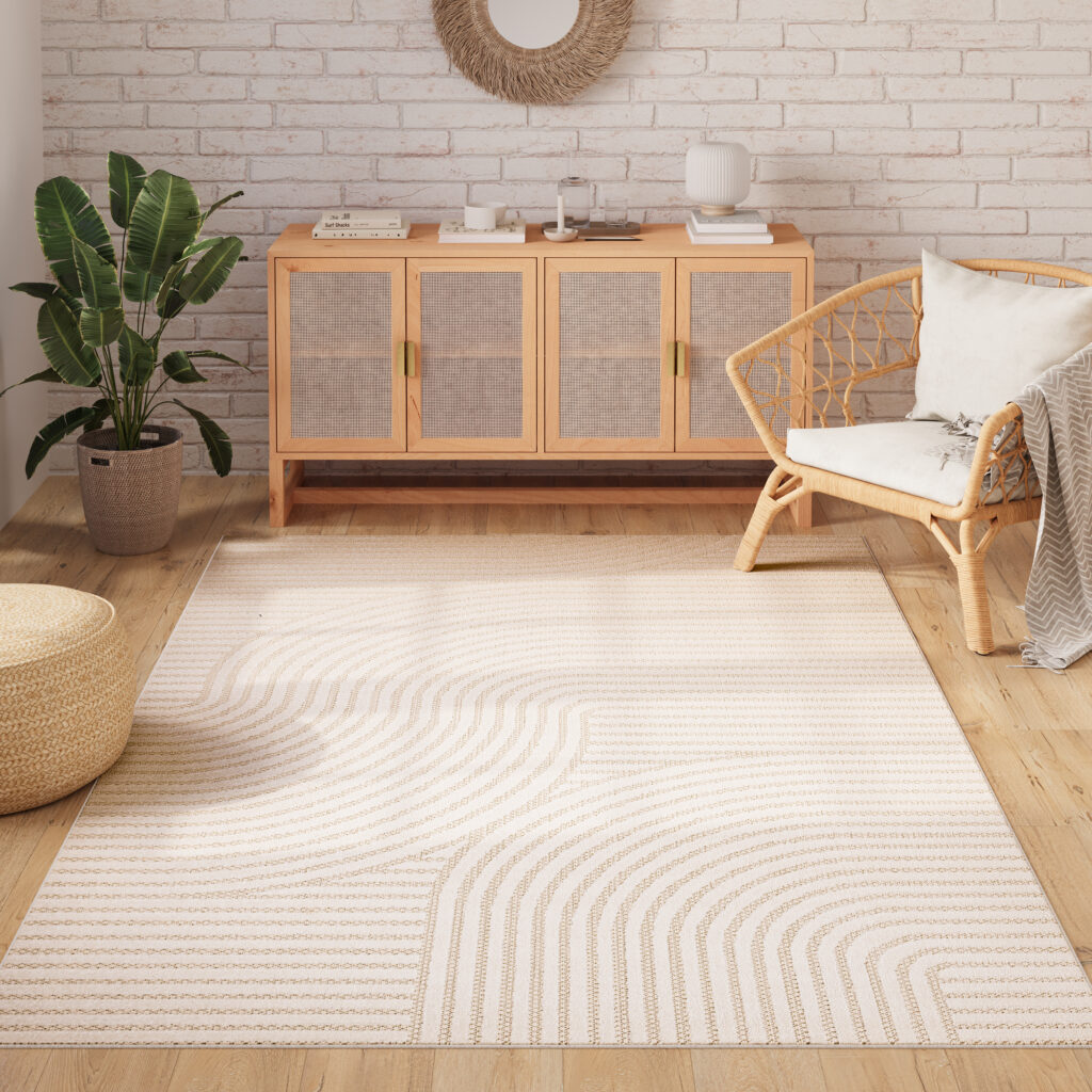 Tapis Extérieur Patio Crème Lignes