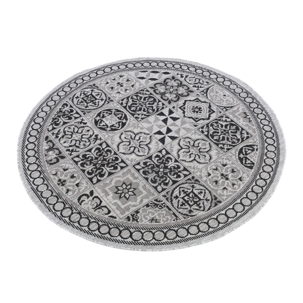 Tapis Melissa Rond Gris Noir Mosaïque Intérieur Extérieur