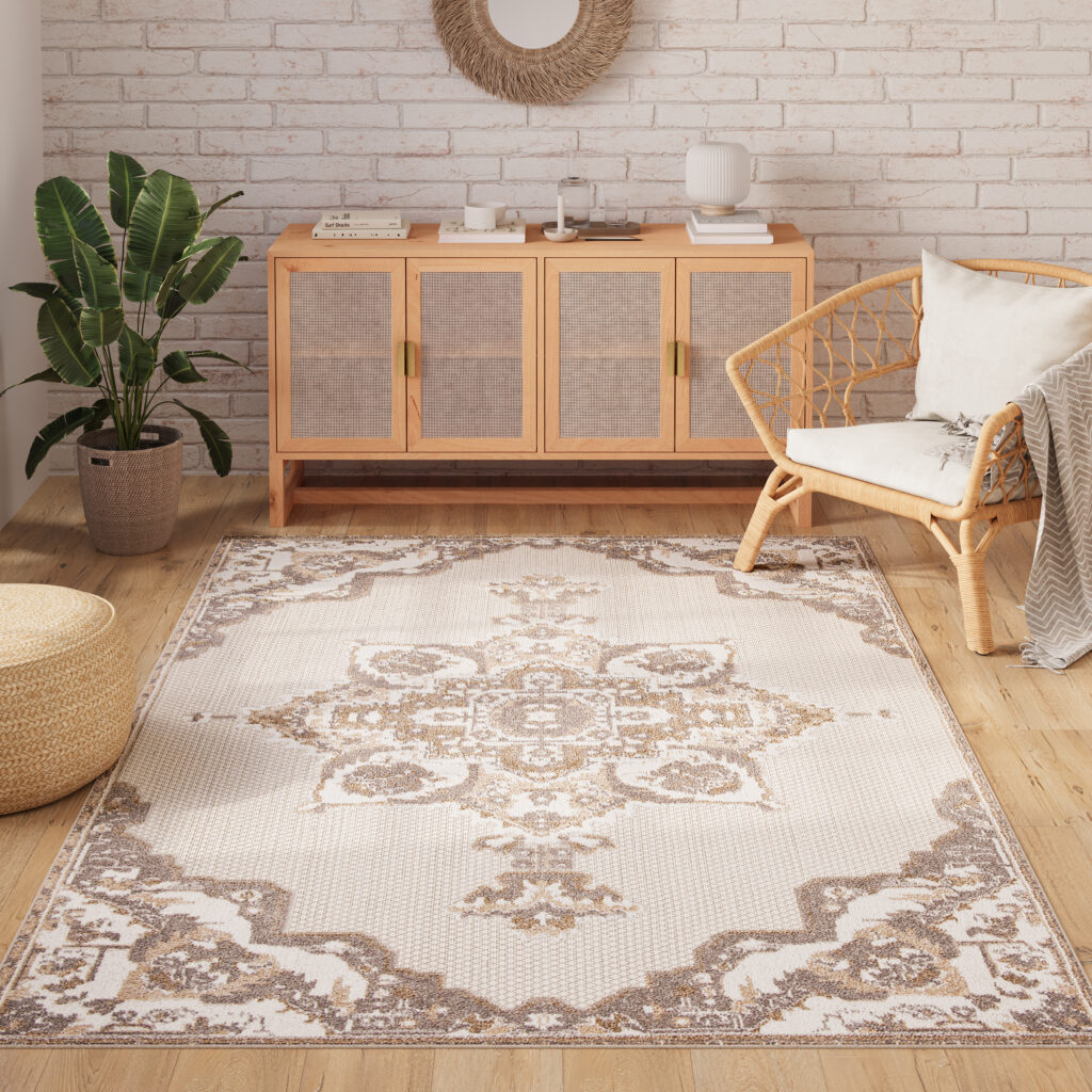 Tapis Extérieur Patio Crème Beige Vintage