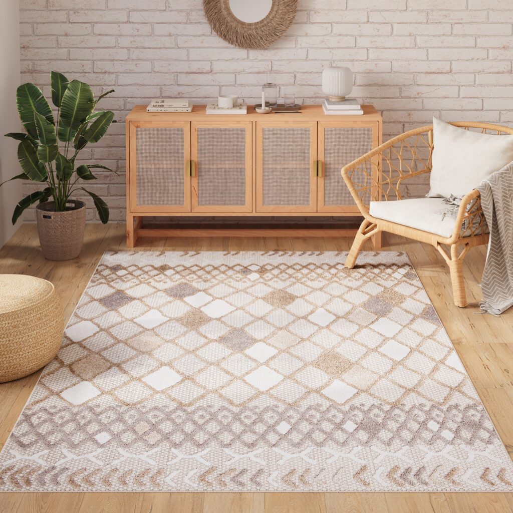 Tapis Extérieur Patio Gris Crème Ethnique