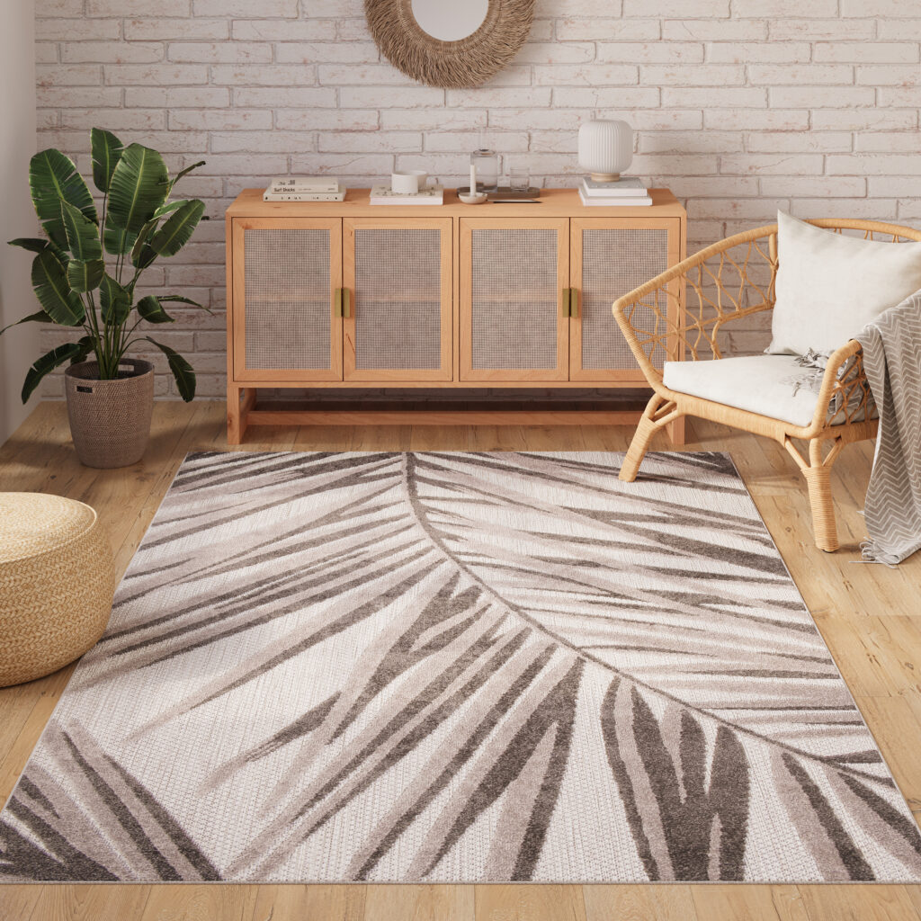 Tapis Extérieur Patio Gris Beige Feuilles