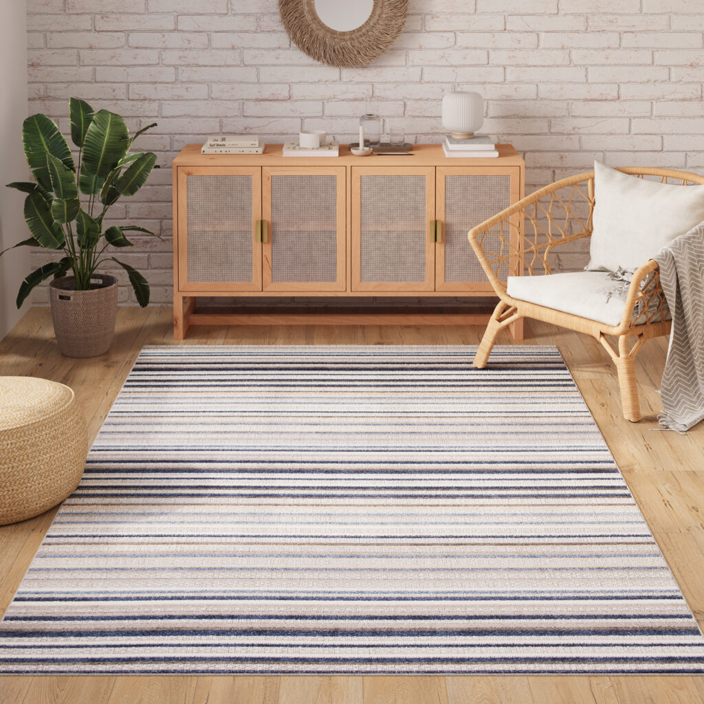 Tapis Extérieur Patio Gris Bleu Rayé