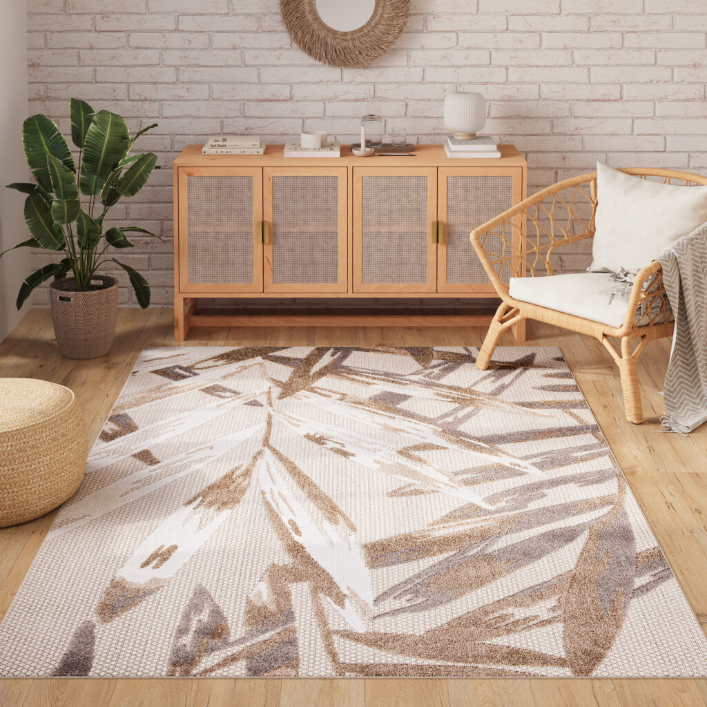 Tapis Extérieur Patio Crème Gris Feuilles