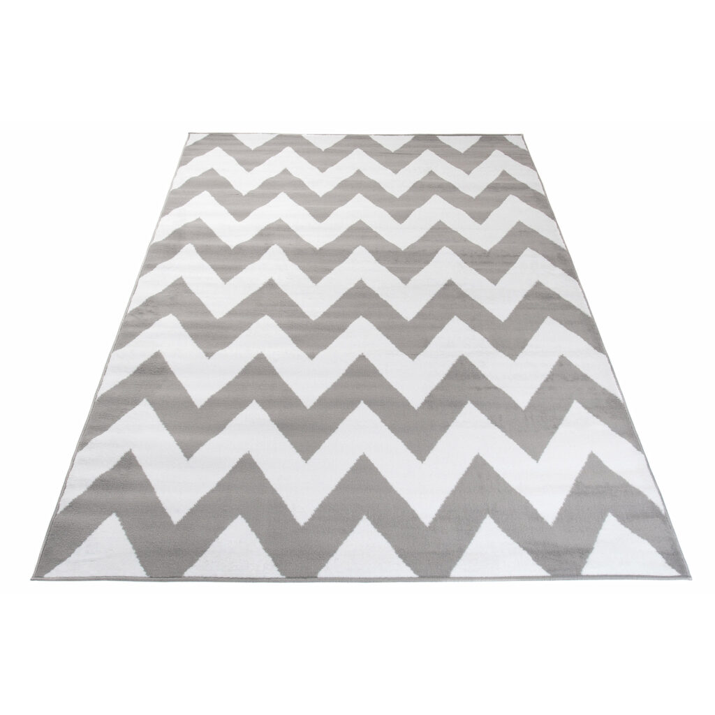 Tapis Firet Moderne Géométrique Zigzags Blanc Gris Fin