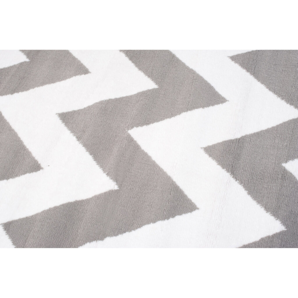 Tapis Firet Moderne Géométrique Zigzags Blanc Gris Fin