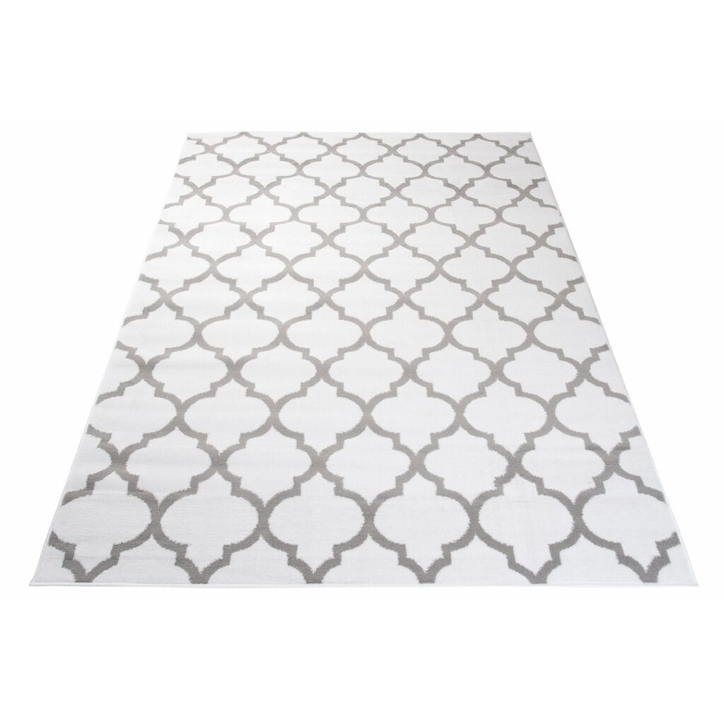 Tapis Firet Moderne Marocain Treillis Blanc Gris Fin