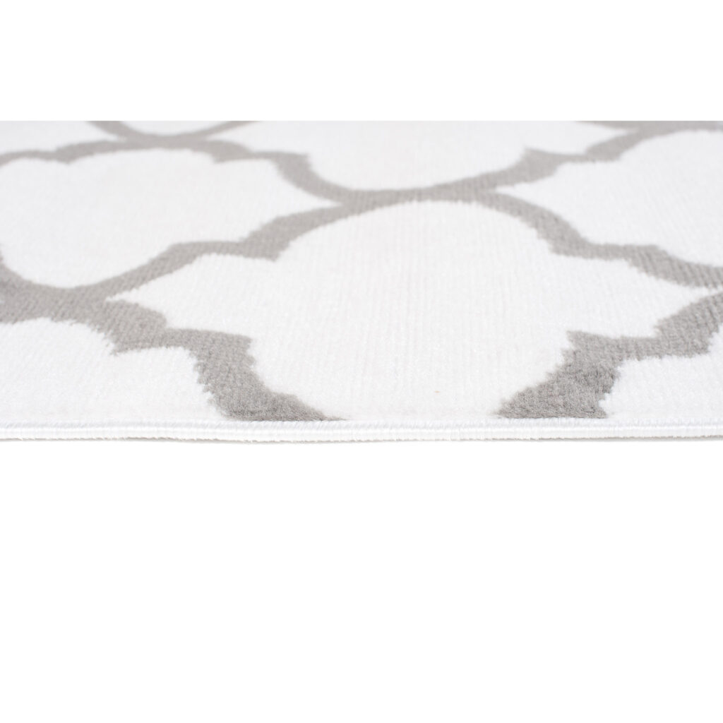 Tapis Firet Moderne Marocain Treillis Blanc Gris Fin