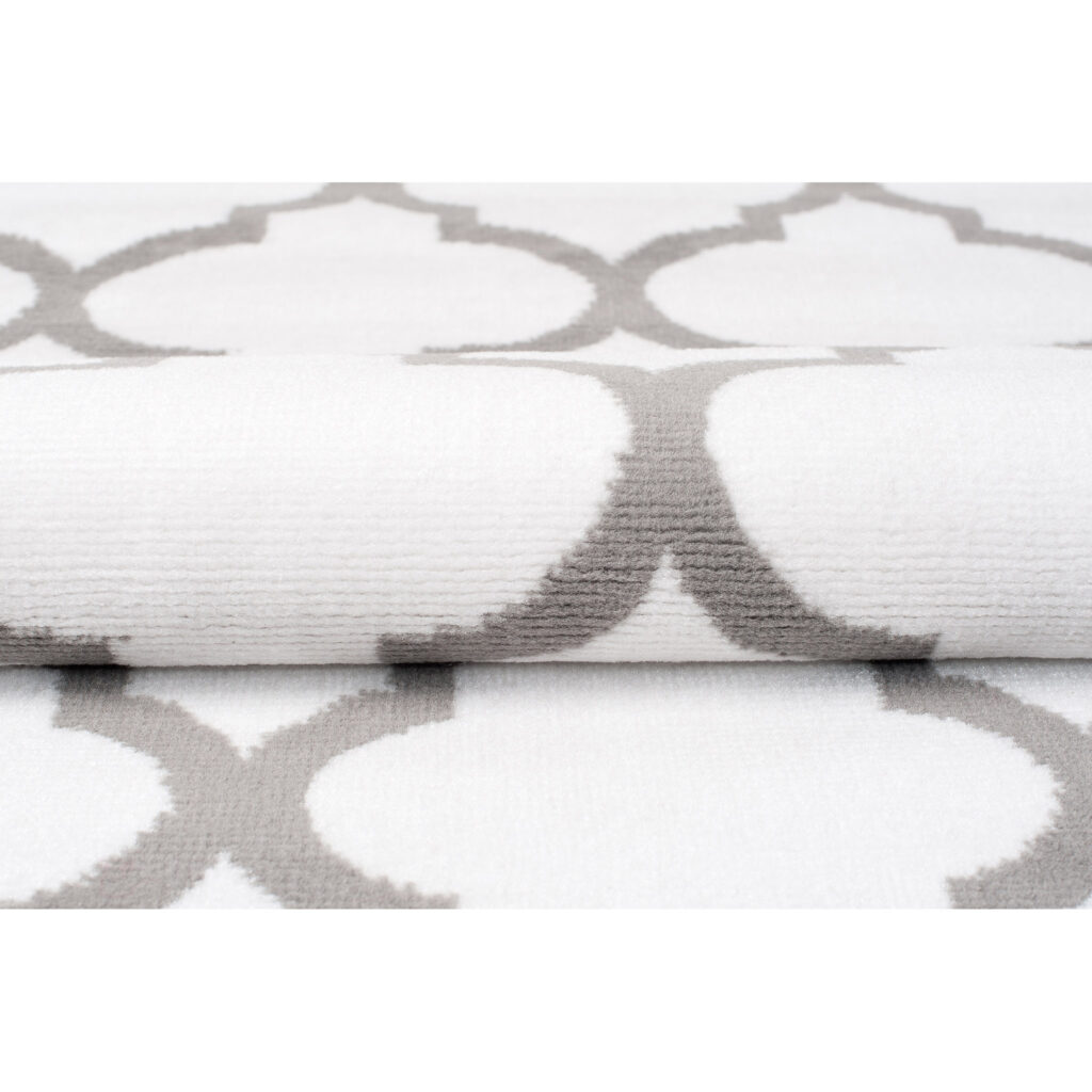 Tapis Firet Moderne Marocain Treillis Blanc Gris Fin