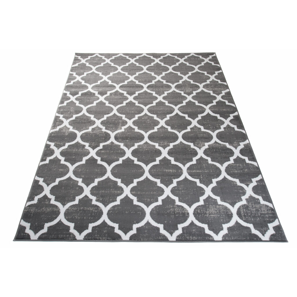 Tapis Firet Moderne Marocain Treillis Gris Foncé Blanc Fin