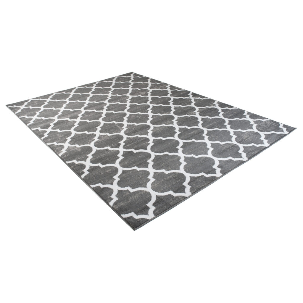 Tapis Firet Moderne Marocain Treillis Gris Foncé Blanc Fin
