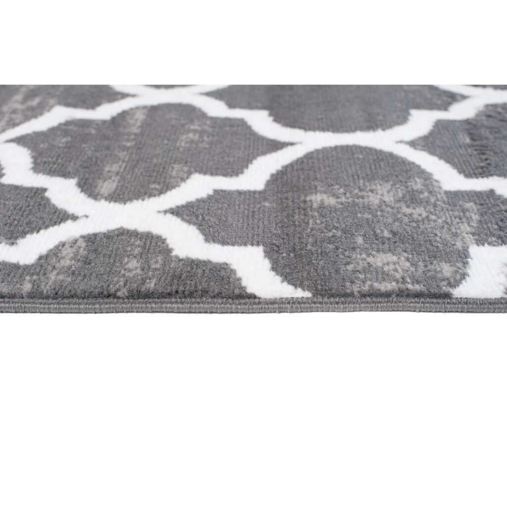 Tapis Firet Moderne Marocain Treillis Gris Foncé Blanc Fin