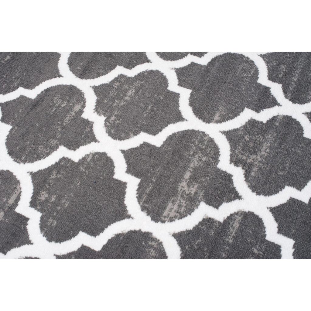 Tapis Firet Moderne Marocain Treillis Gris Foncé Blanc Fin