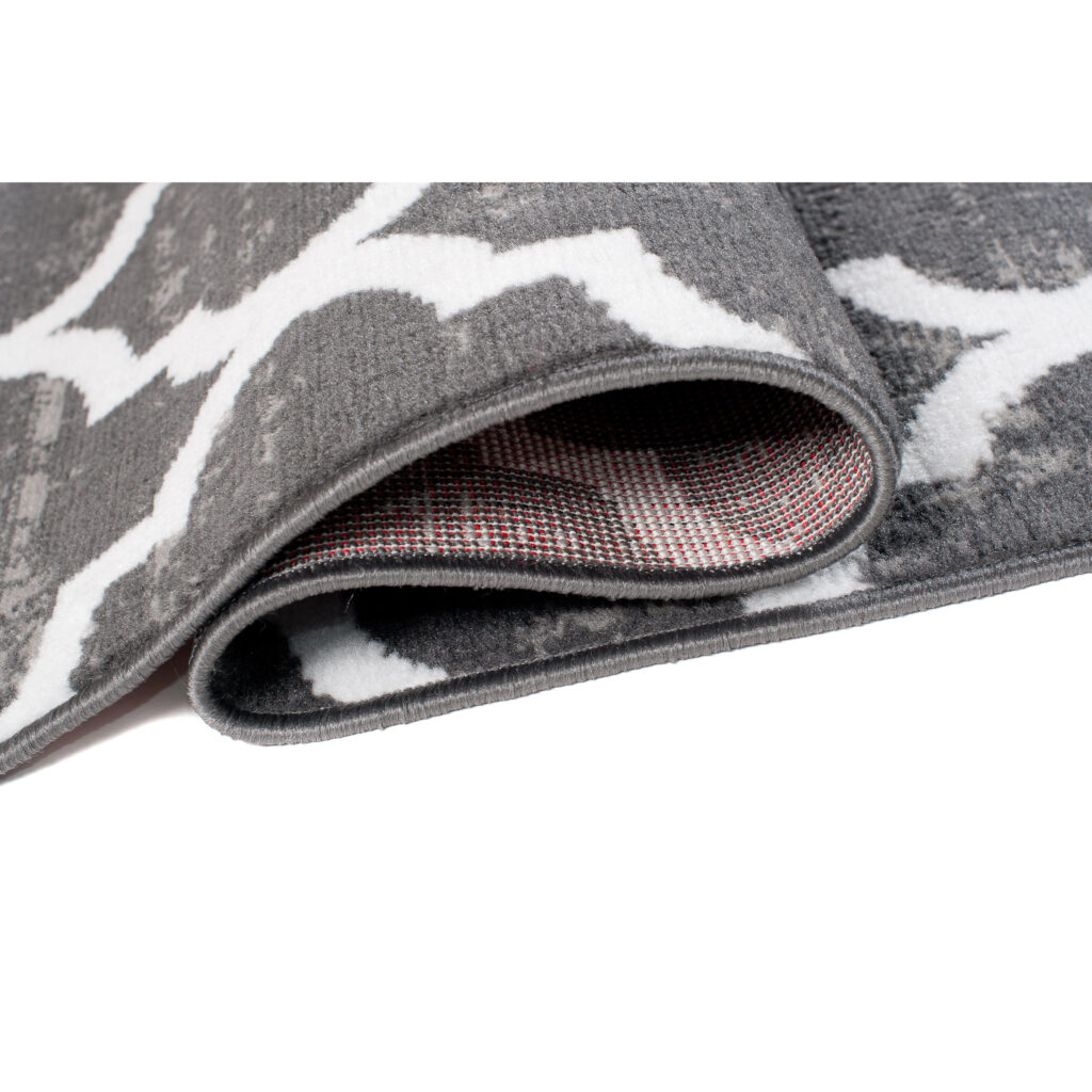 Tapis Firet Moderne Marocain Treillis Gris Foncé Blanc Fin