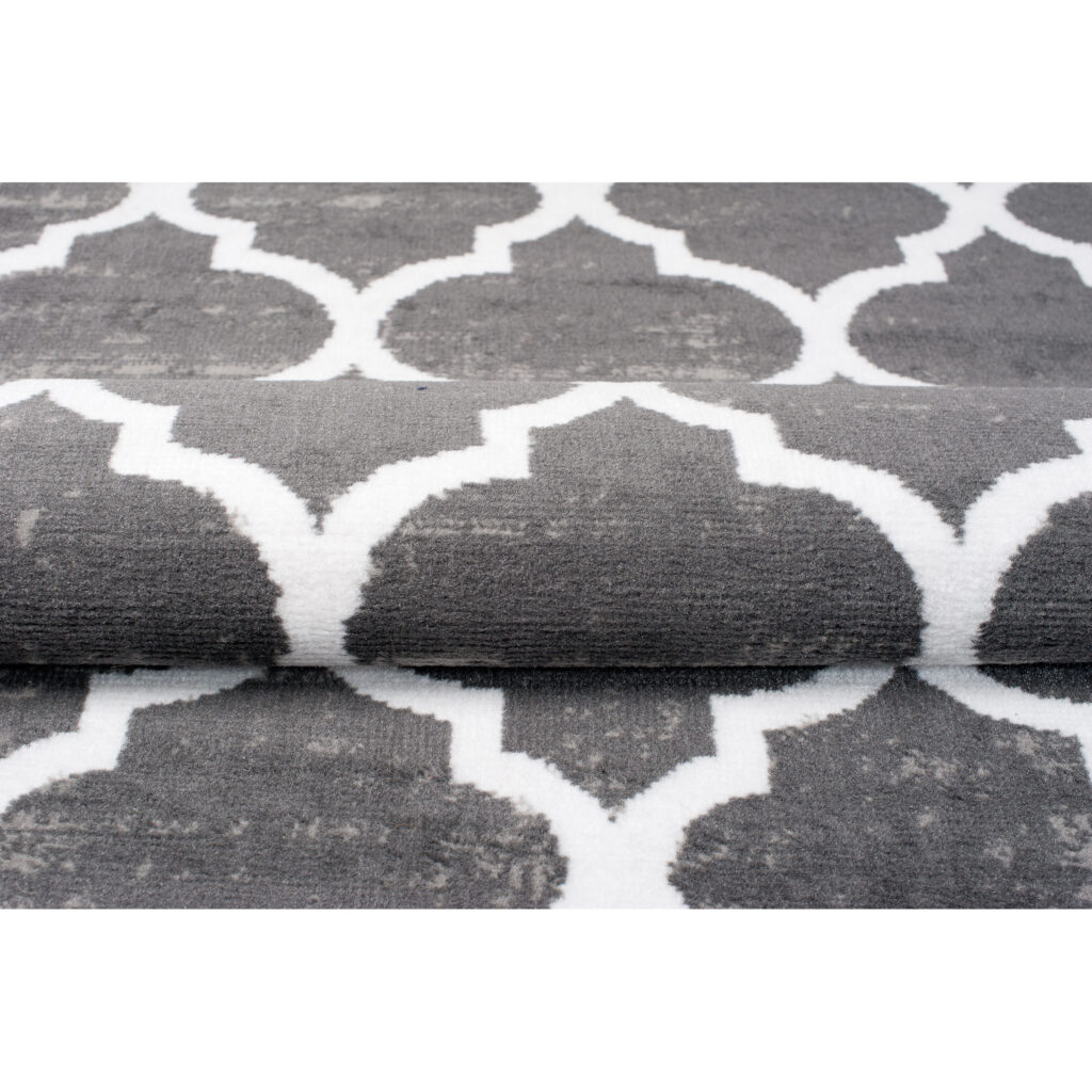 Tapis Firet Moderne Marocain Treillis Gris Foncé Blanc Fin