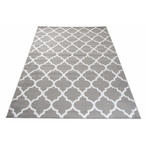 Tapis Firet Moderne Marocain Treillis Gris Blanc Fin
