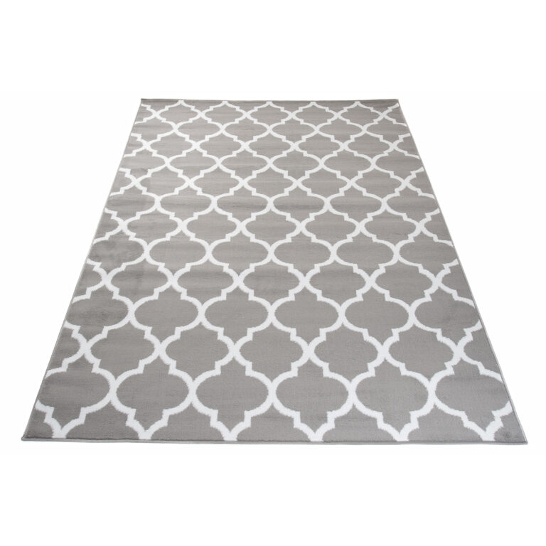 Tapis Firet Moderne Marocain Treillis Gris Blanc Fin