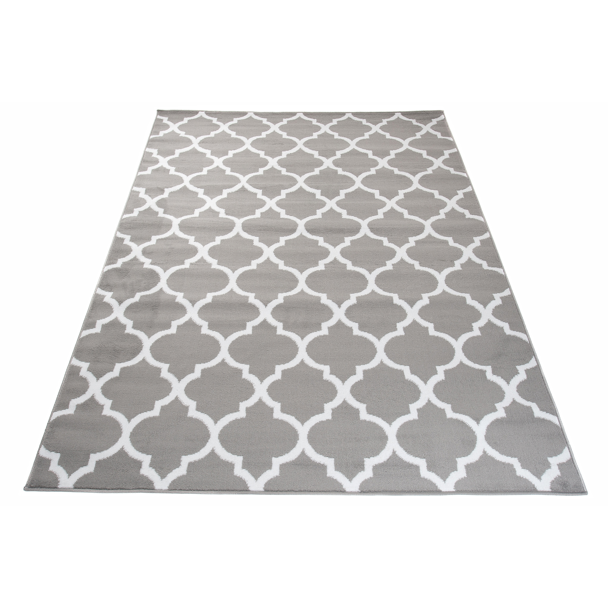 Tapis Firet Moderne Marocain Treillis Gris Blanc Fin