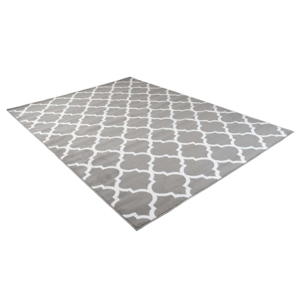 Tapis Firet Moderne Marocain Treillis Gris Blanc Fin