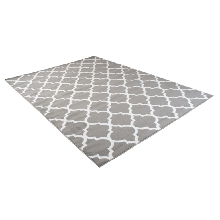 Tapis Firet Moderne Marocain Treillis Gris Blanc Fin