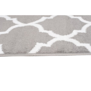 Tapis Firet Moderne Marocain Treillis Gris Blanc Fin