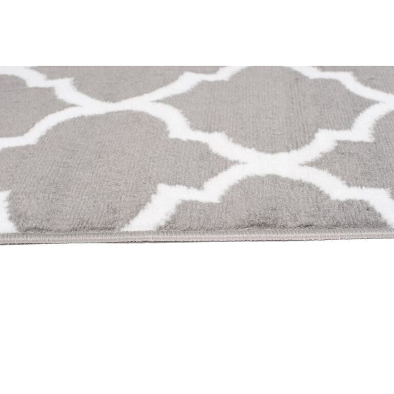 Tapis Firet Moderne Marocain Treillis Gris Blanc Fin