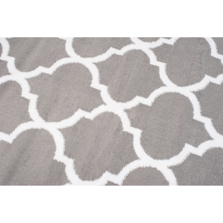 Tapis Firet Moderne Marocain Treillis Gris Blanc Fin