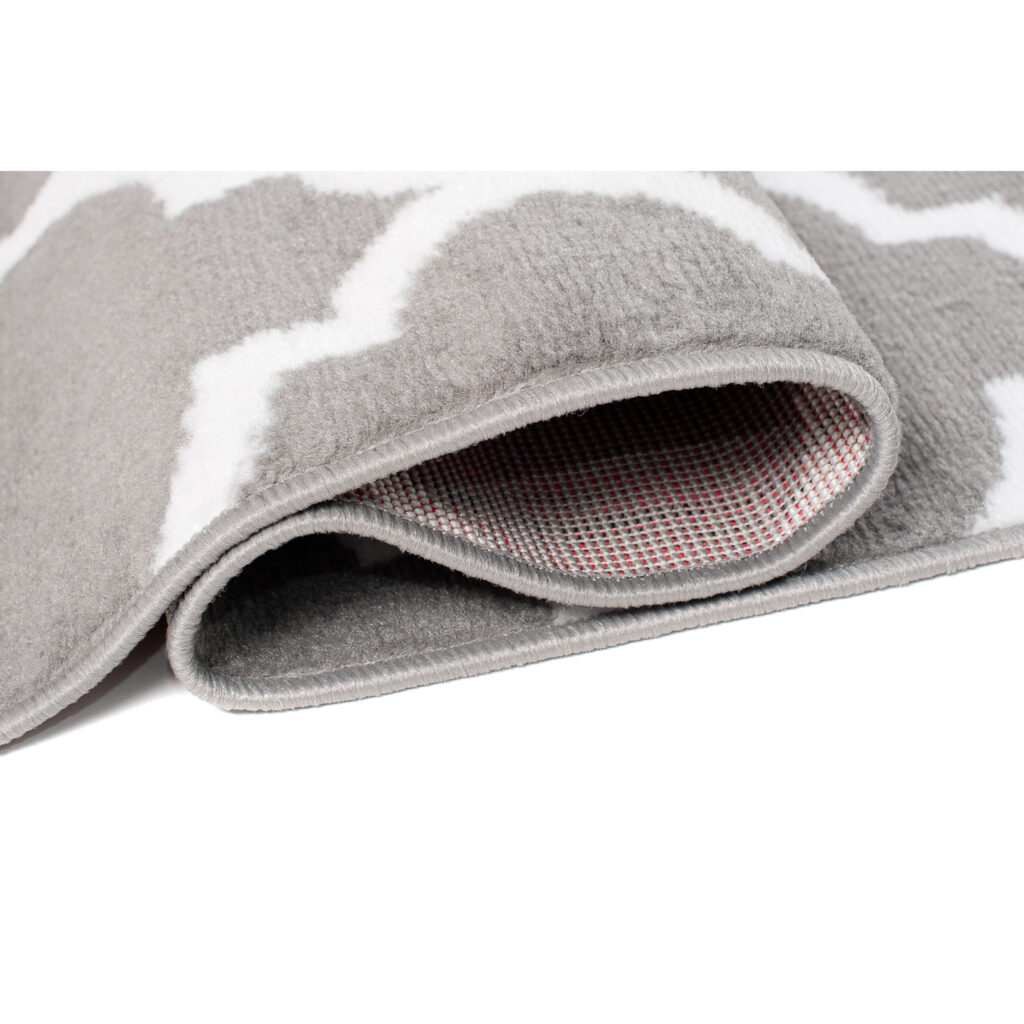 Tapis Firet Moderne Marocain Treillis Gris Blanc Fin