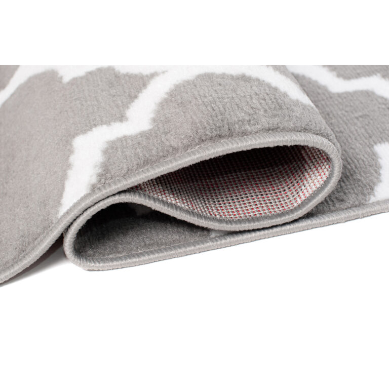 Tapis Firet Moderne Marocain Treillis Gris Blanc Fin