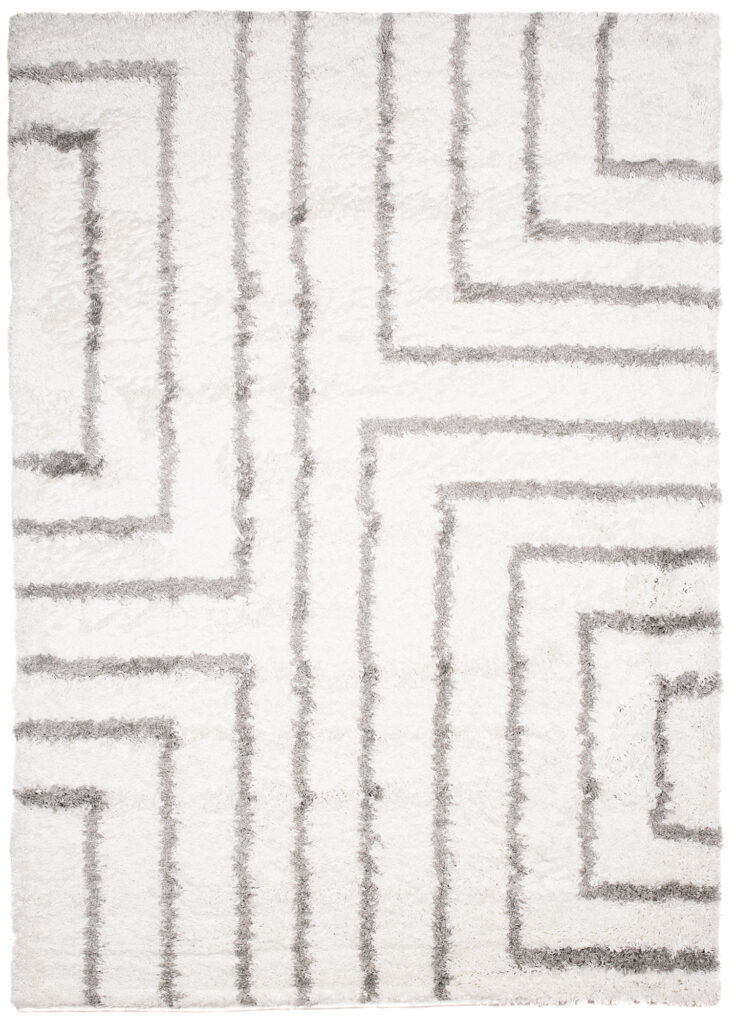 Tapis Evra Shaggy Crème Gris Géométrique Moelleux