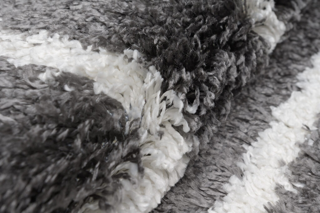 Tapis Evra Shaggy Gris Foncé Crème Géométrique Moelleux
