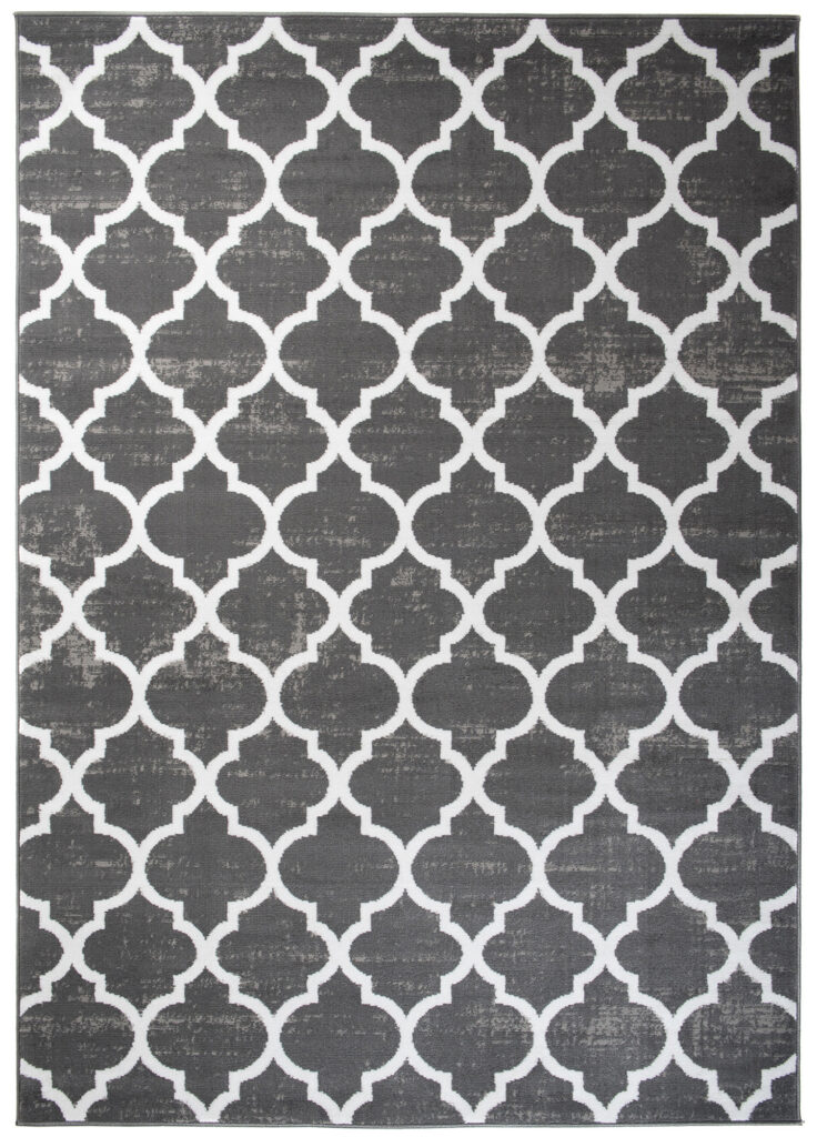 Tapis Firet Moderne Marocain Treillis Gris Foncé Blanc Fin