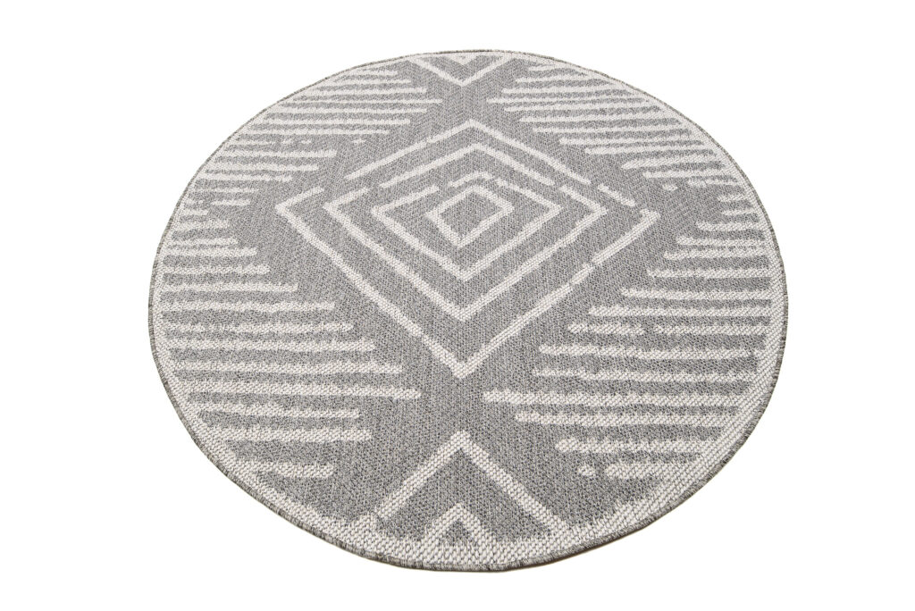 Tapis Arruba Rond Extérieur Intérieur Gris Géométrique Fin