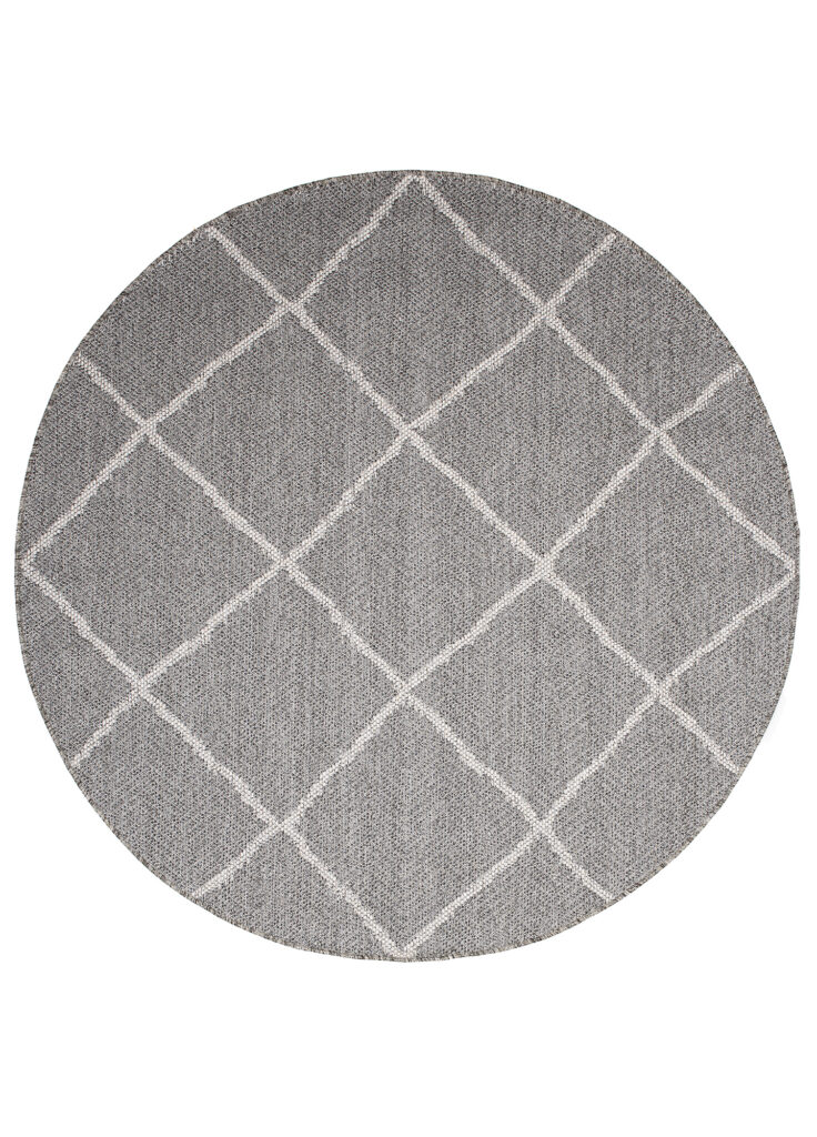 Tapis Arruba Rond Extérieur Intérieur Gris Rayures Résistant Fin