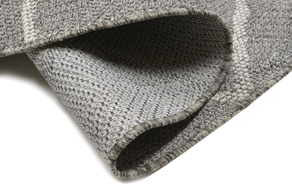 Tapis Arruba Rond Extérieur Intérieur Gris Rayures Résistant Fin